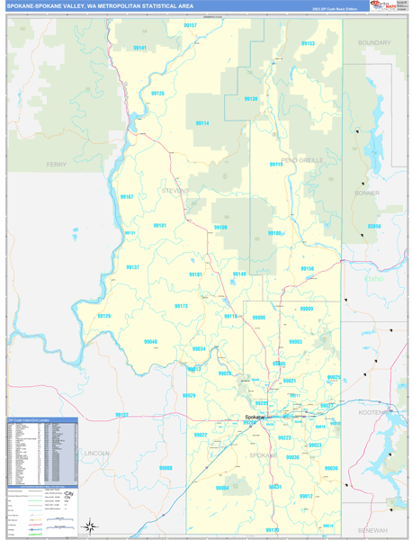 Spokane-Spokane Valley Metro Area Digital Map Basic Style
